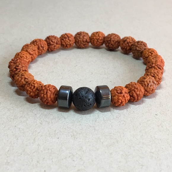 Jewelry - 7” Rudraksha Hematite Lava Rock Stretch Bracelet